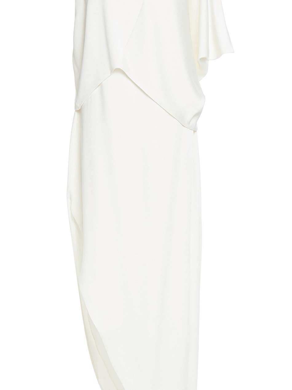 asymmetric draped satin midi dress