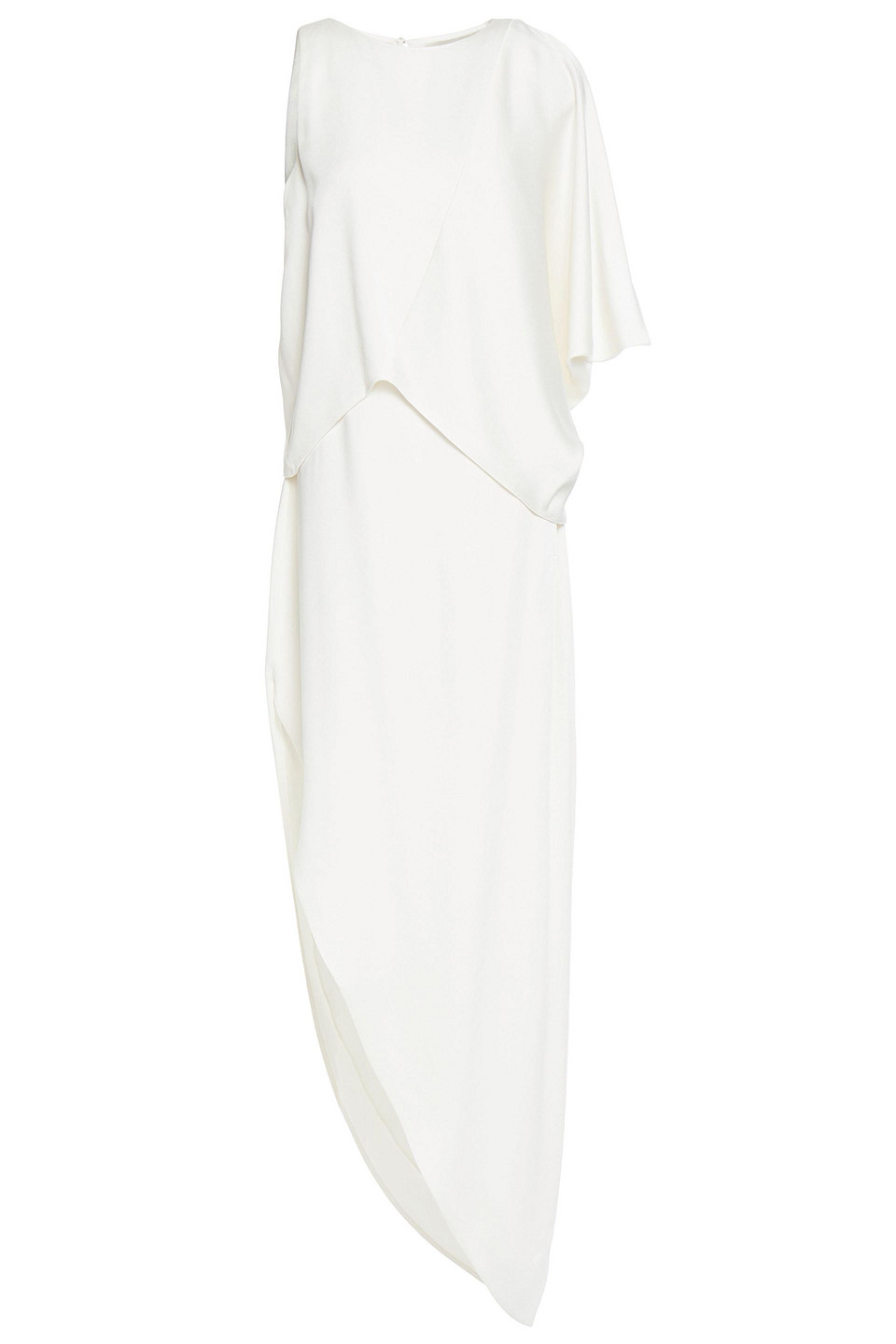Halston Asymmetric Draped Satin Midi Dress In Off-white