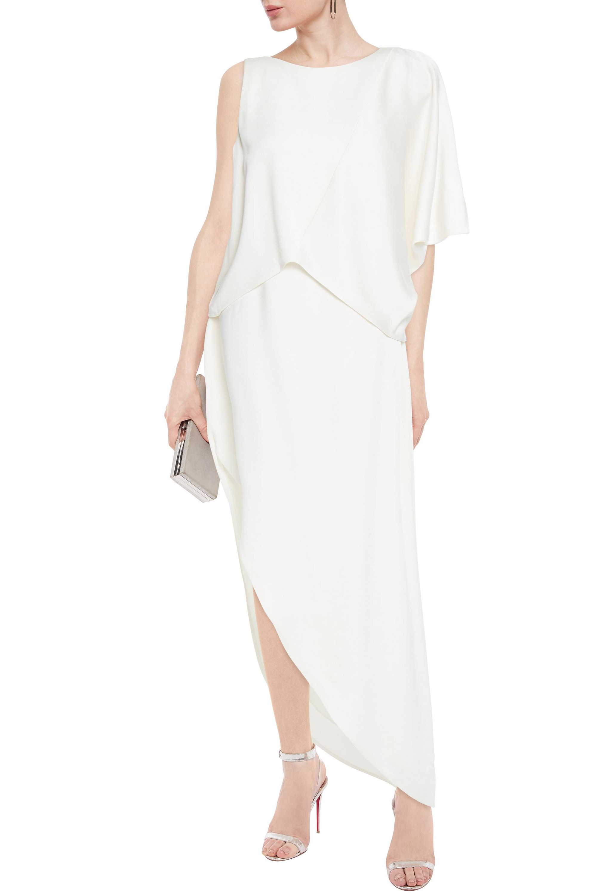 HALSTON Asymmetric draped satin maxi dress