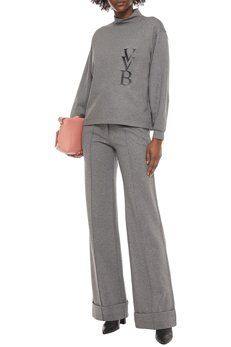 Victoria Beckham Printed Ponte Sweatshirt In Grey