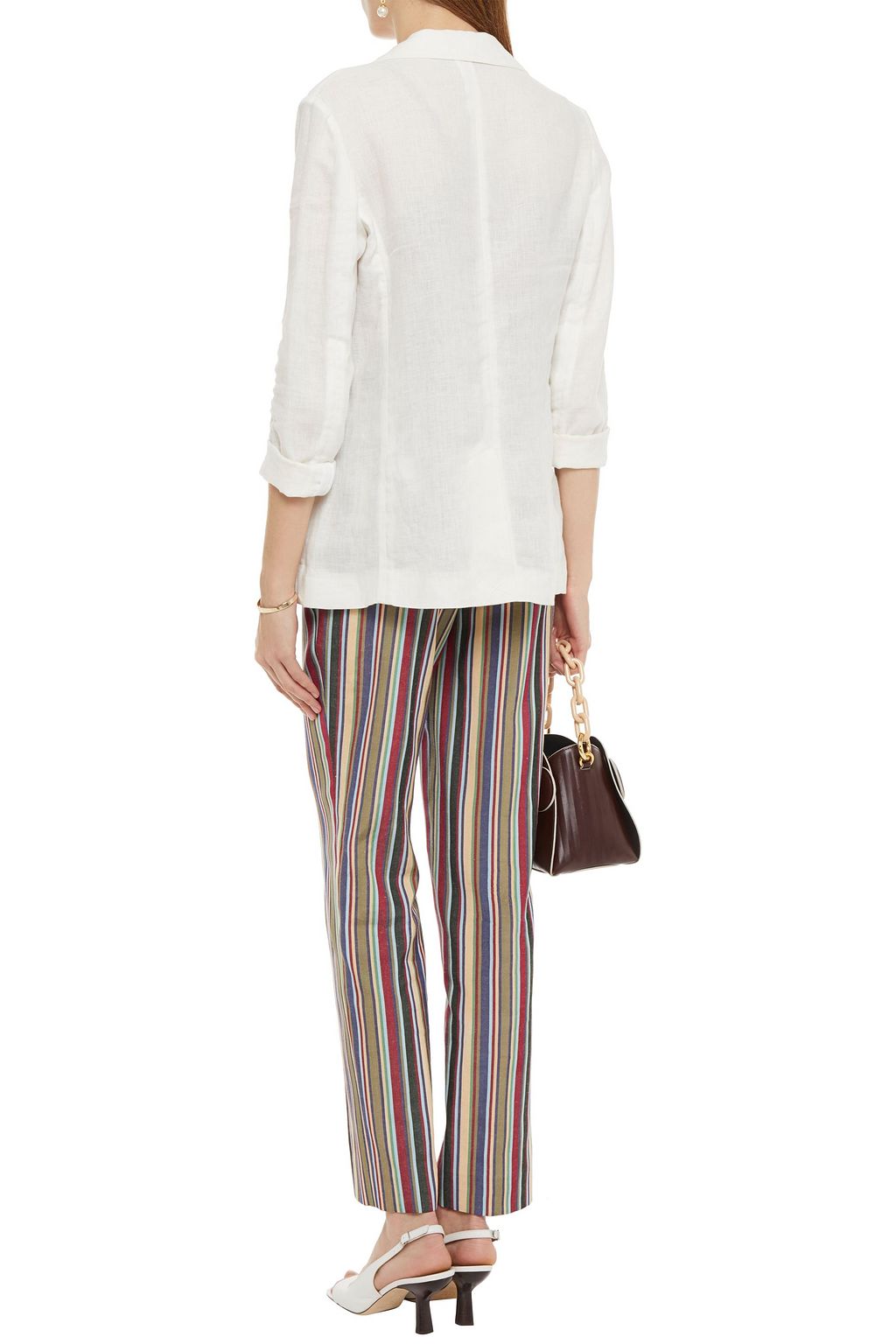 OSCAR DE LA RENTA Striped silk and cotton-blend straight-leg pants