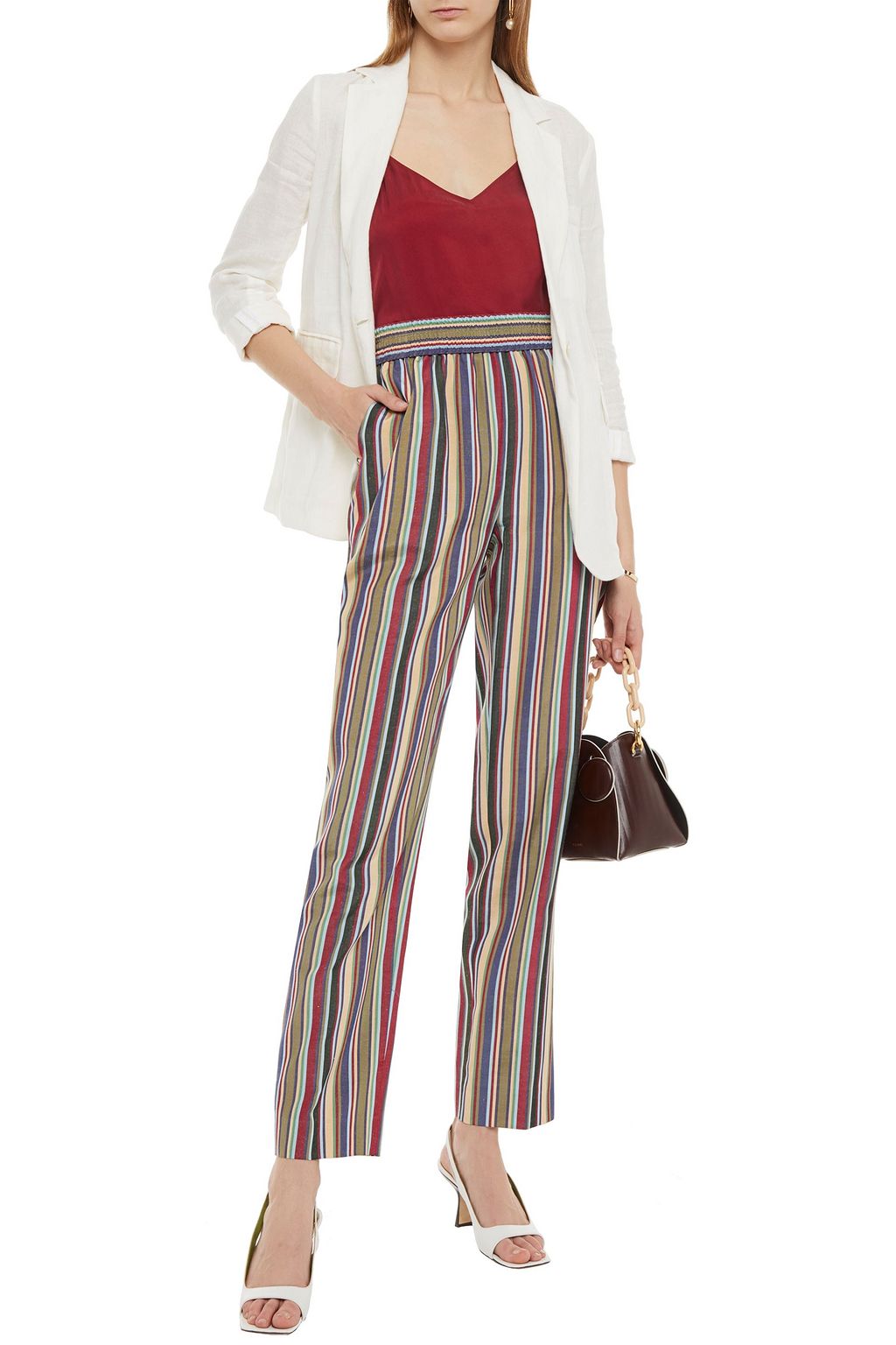 OSCAR DE LA RENTA Striped silk and cotton-blend straight-leg pants
