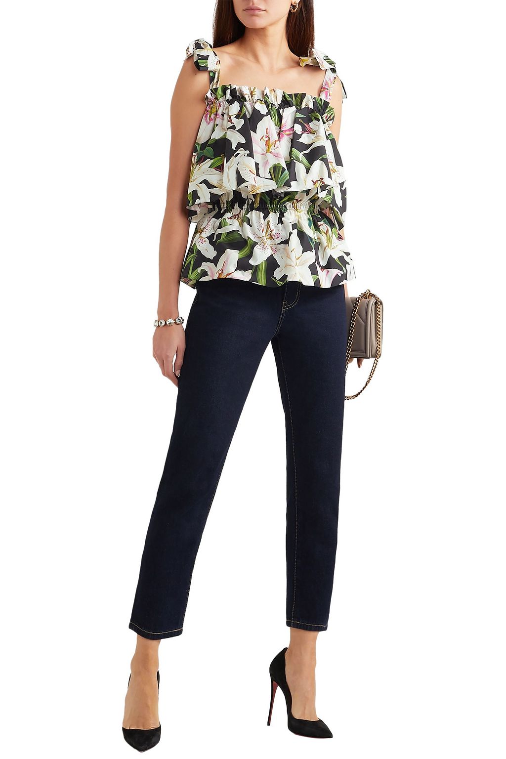 DOLCE&GABBANA Floral-print cotton-poplin top