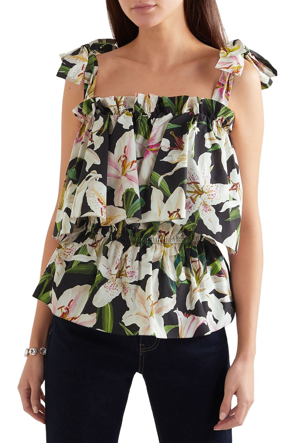 DOLCE&GABBANA Floral-print cotton-poplin top