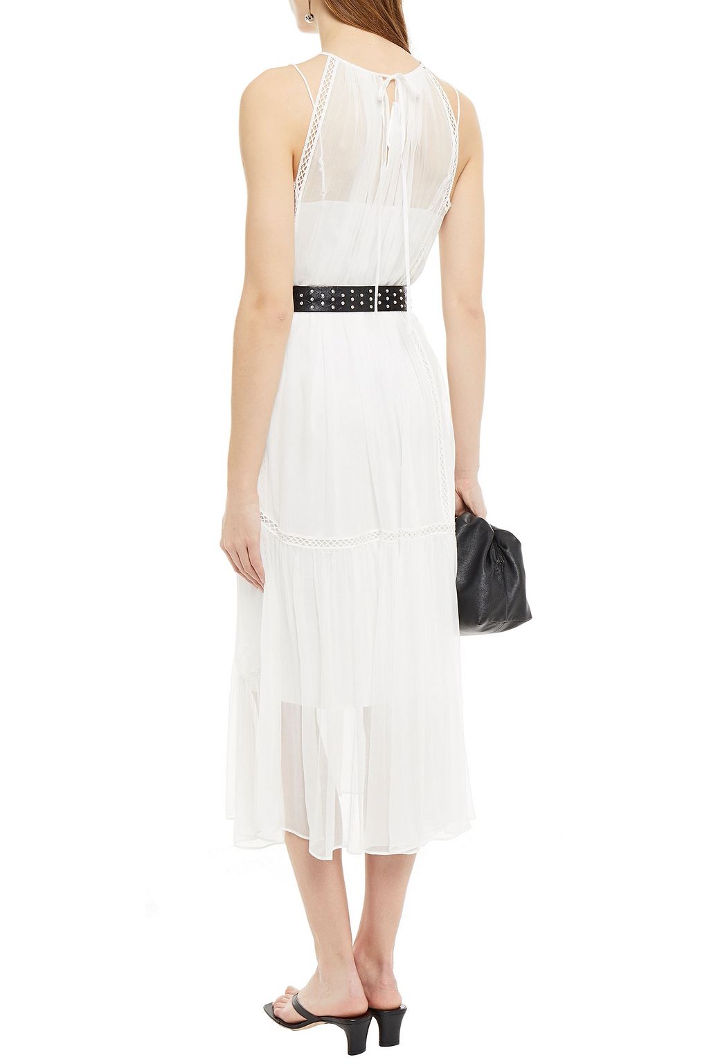 MCQ ALEXANDER MCQUEEN Lattice-trimmed gathered crepon midi dress