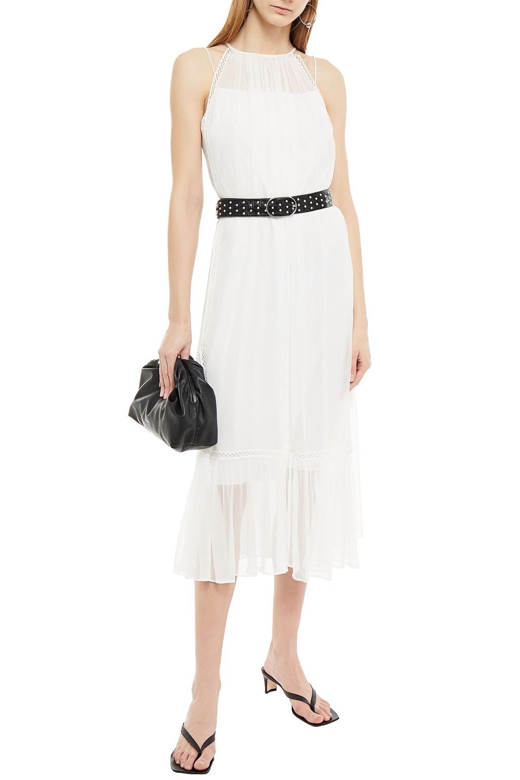 MCQ ALEXANDER MCQUEEN Lattice-trimmed gathered crepon midi dress