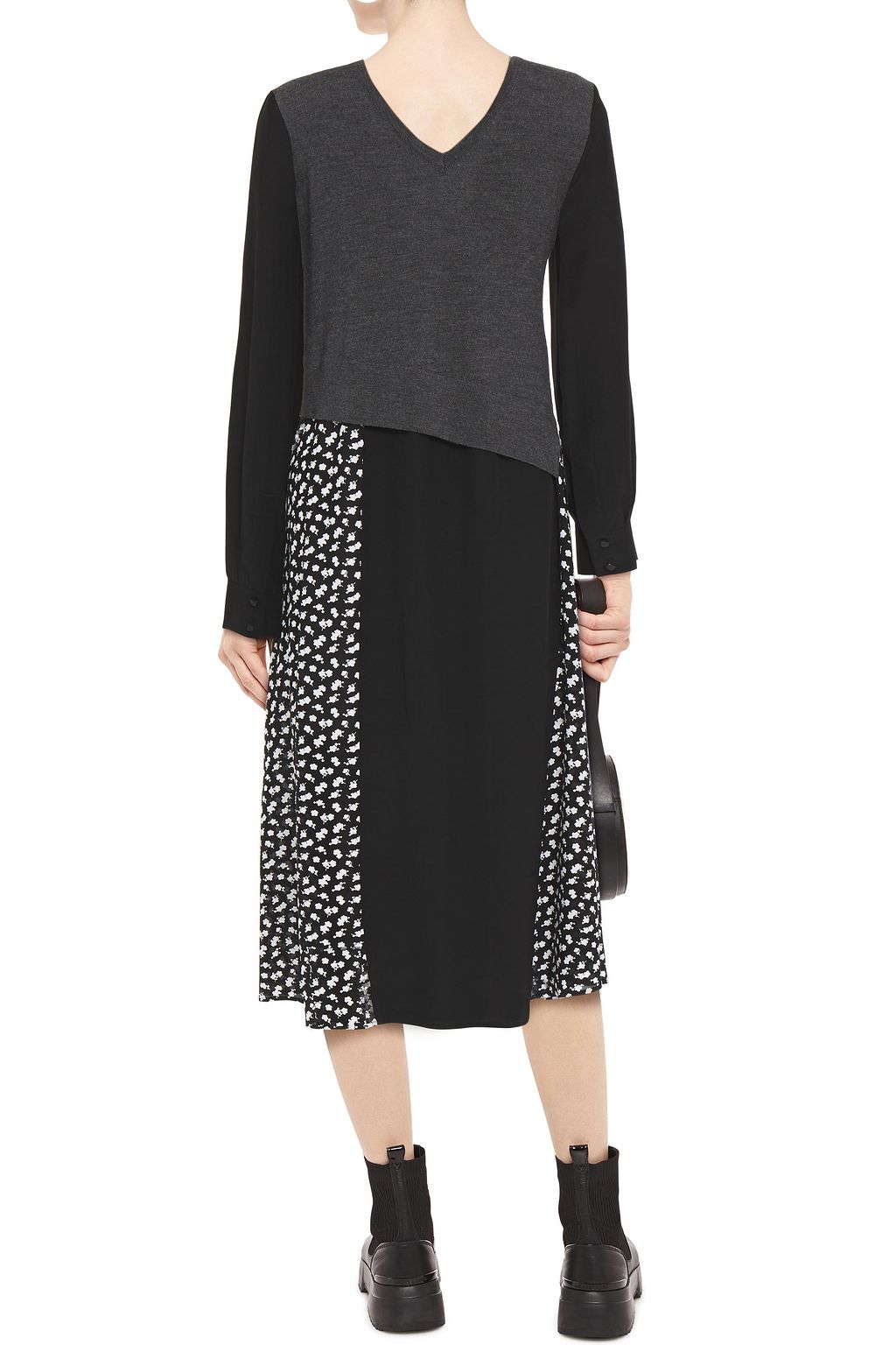 MCQ ALEXANDER MCQUEEN Paneled floral-print crepe and knitted midi dress