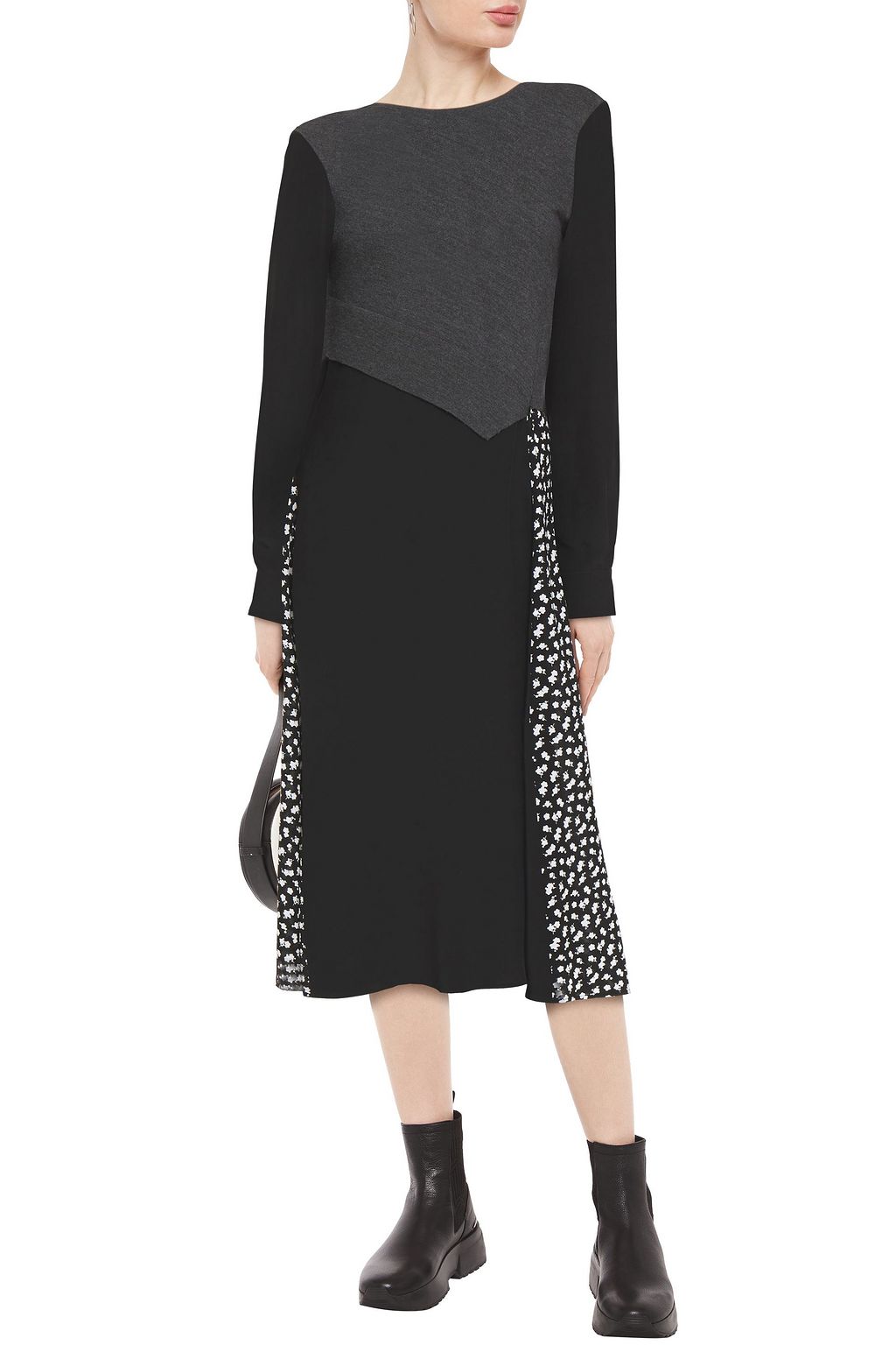 MCQ ALEXANDER MCQUEEN Paneled floral-print crepe and knitted midi dress