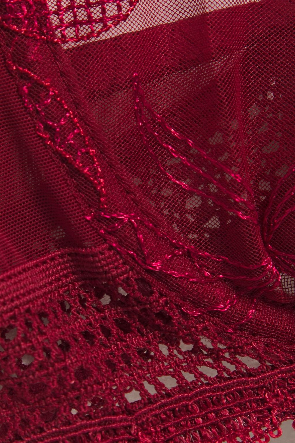 SIMONE PÉRÈLE Crocheted lace-trimmed embroidered mesh balconette bra