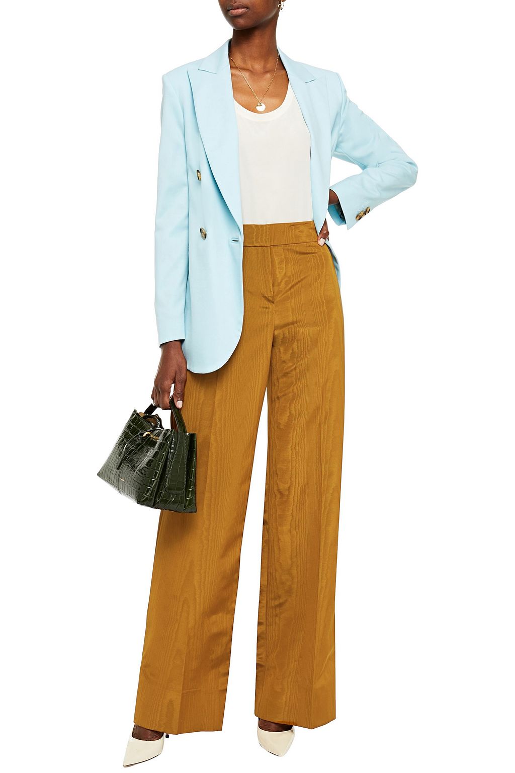 OSCAR DE LA RENTA Wool-blend moire wide-leg pants