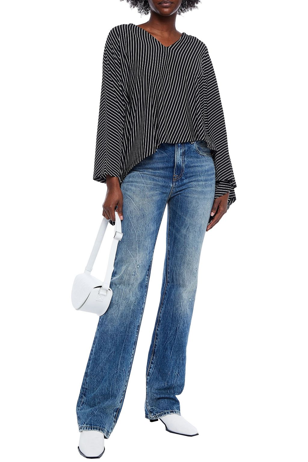 MM6 MAISON MARGIELA Asymmetric striped stretch-jersey top