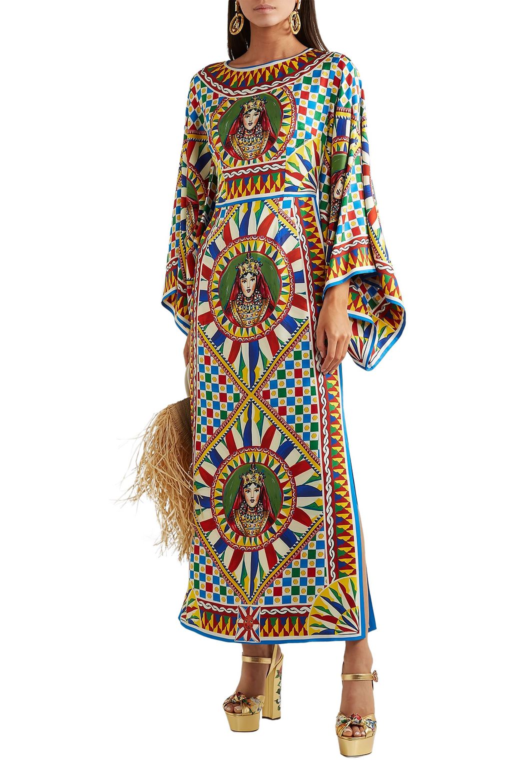 DOLCE&GABBANA Printed stretch-silk satin maxi dress