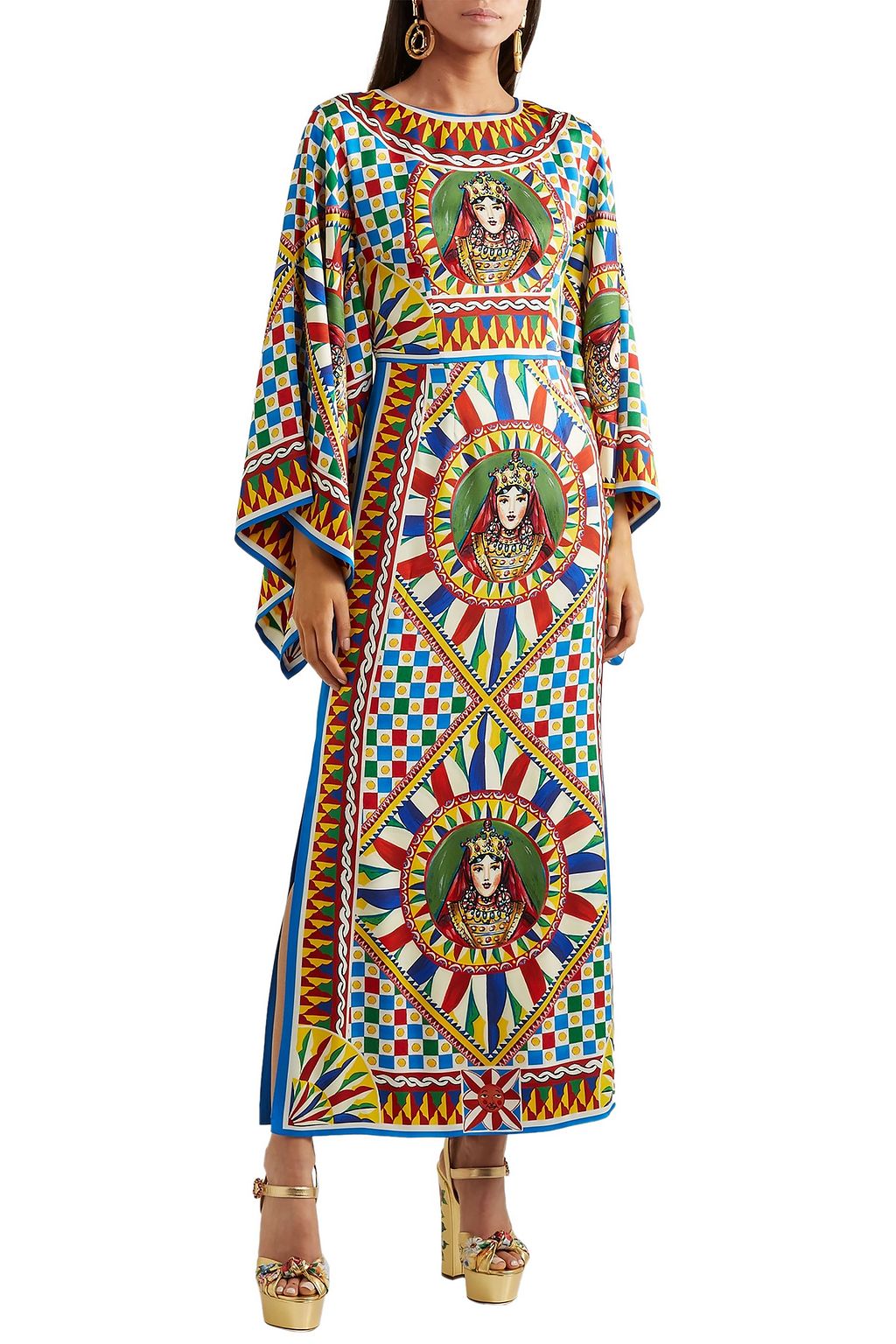 DOLCE&GABBANA Printed stretch-silk satin maxi dress