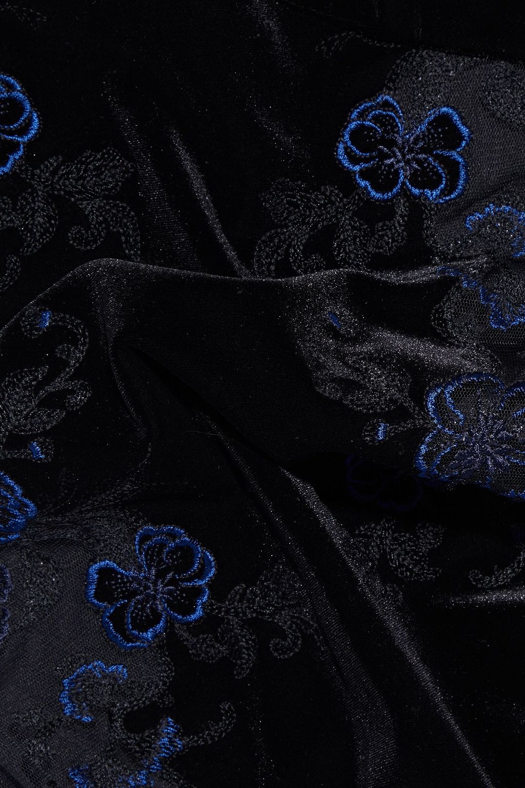 MYLA Devonshire Place embroidered tulle-paneled stretch-velvet bodysuit