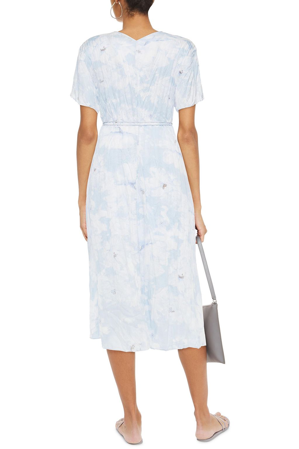 VINCE. Belted printed crinkled-satin midi dress