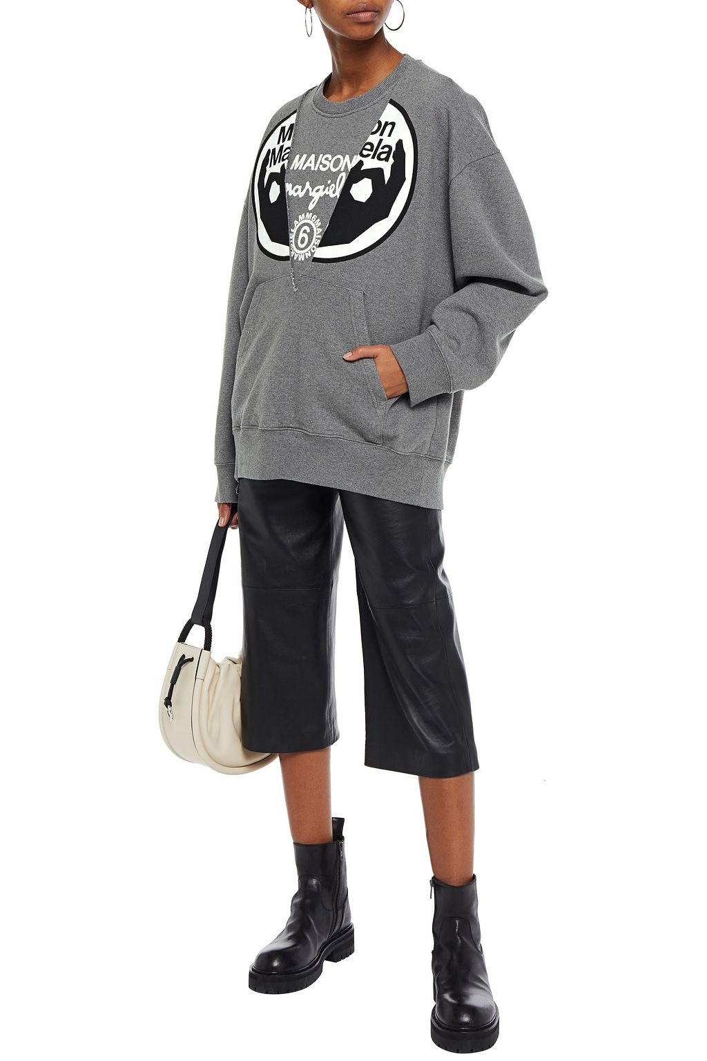 MM6 MAISON MARGIELA Cold-shoulder printed French cotton-terry sweatshirt