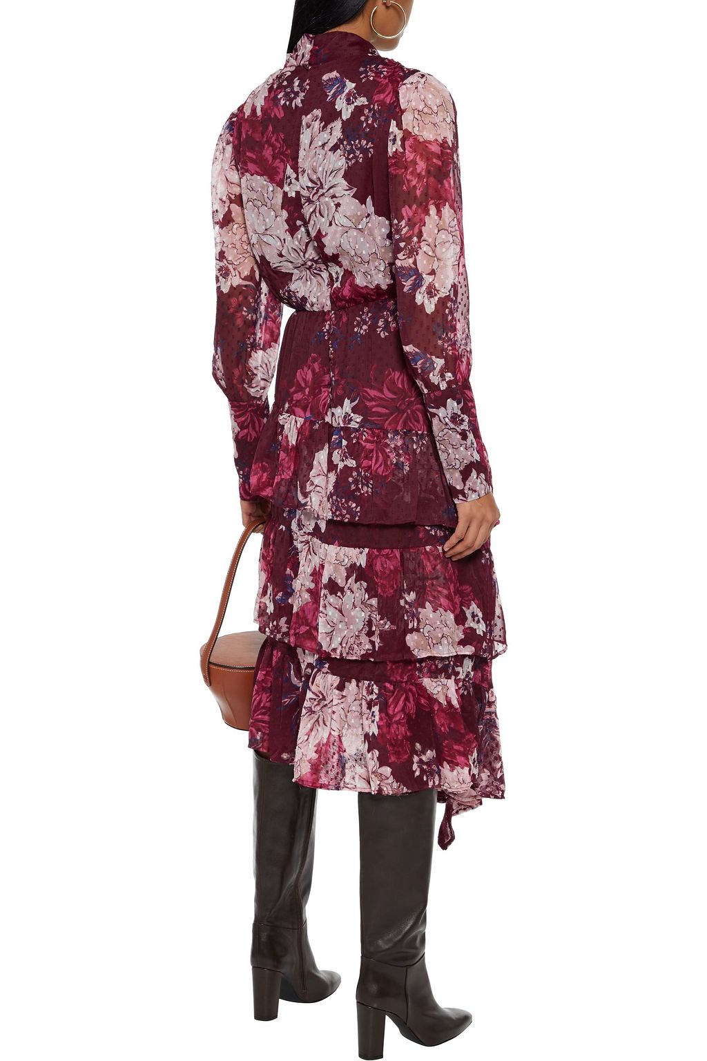 WALTER BAKER Anita tie-neck tiered Swiss-dot georgette midi dress