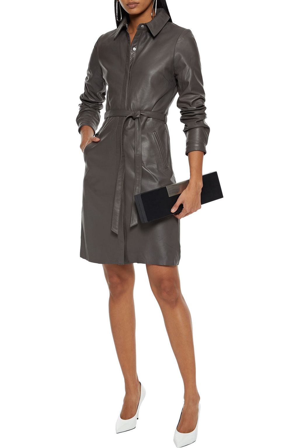 WALTER BAKER Clara belted leather shirt dress