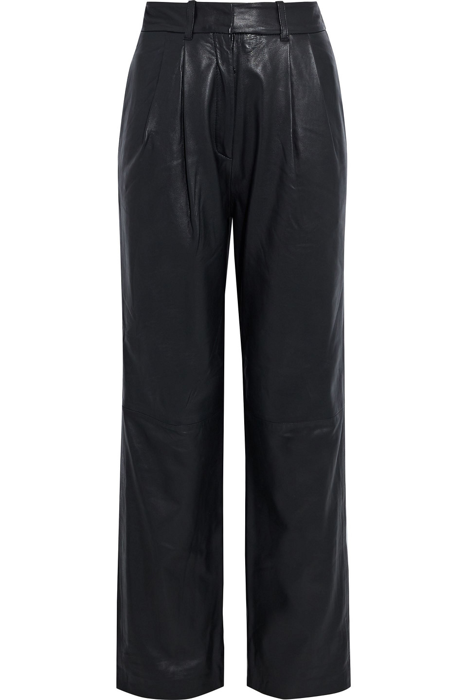 walter baker - pleated leather straight-leg pants - black - us 4