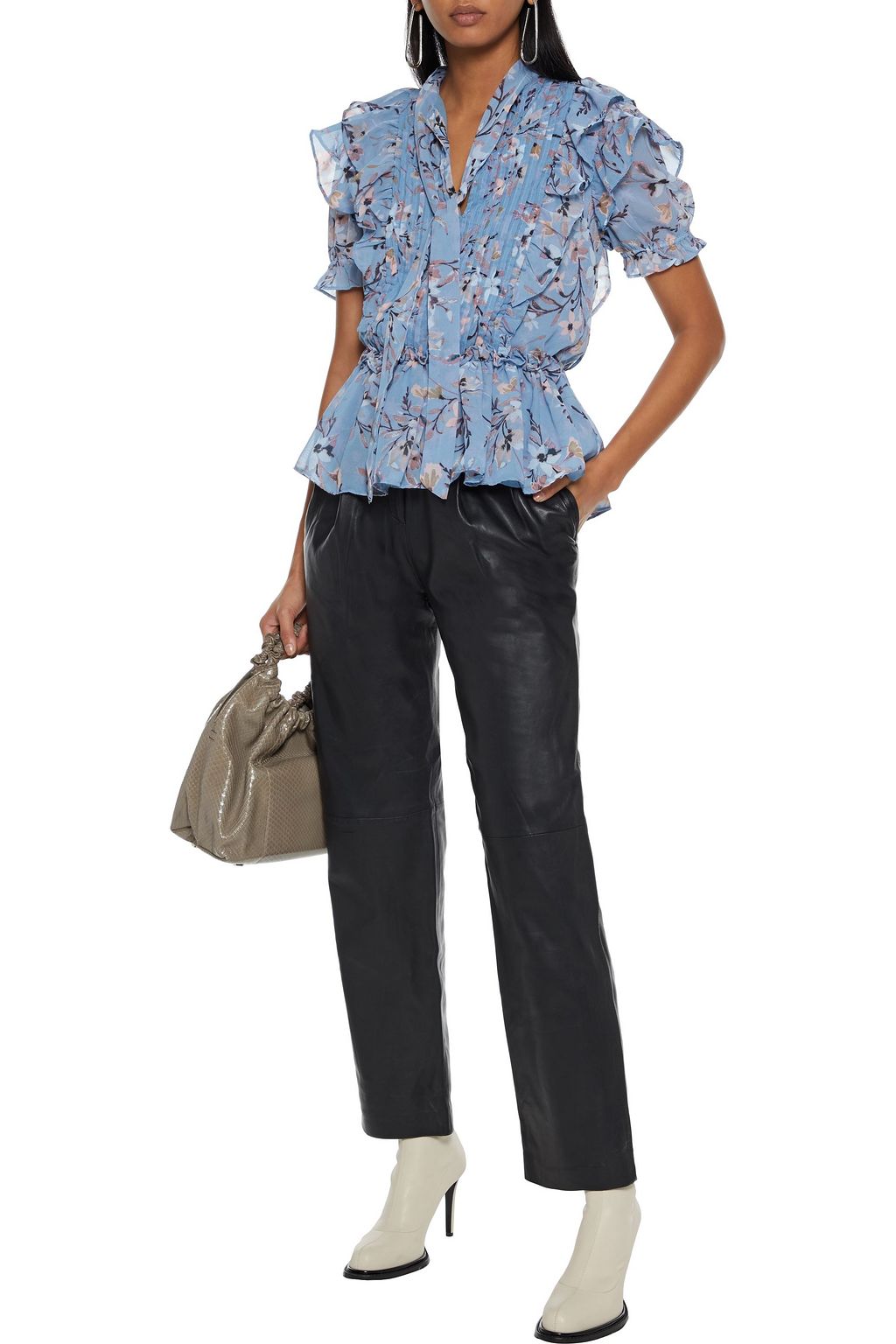 WALTER BAKER Pleated leather straight-leg pants