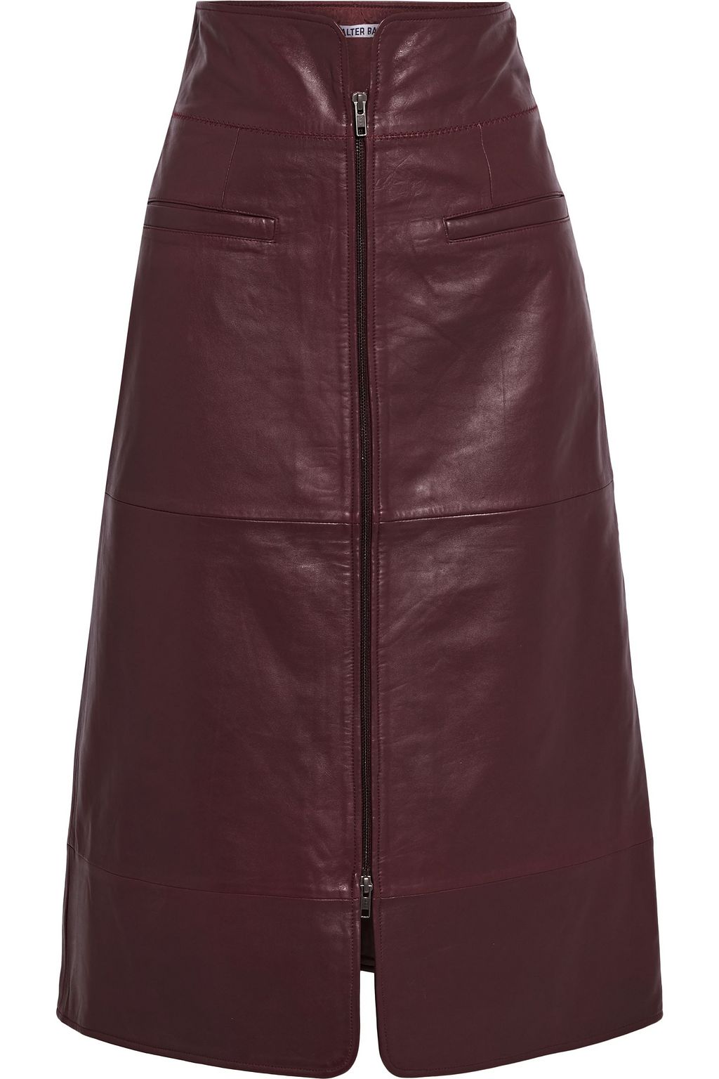burgundy leather midi skirt