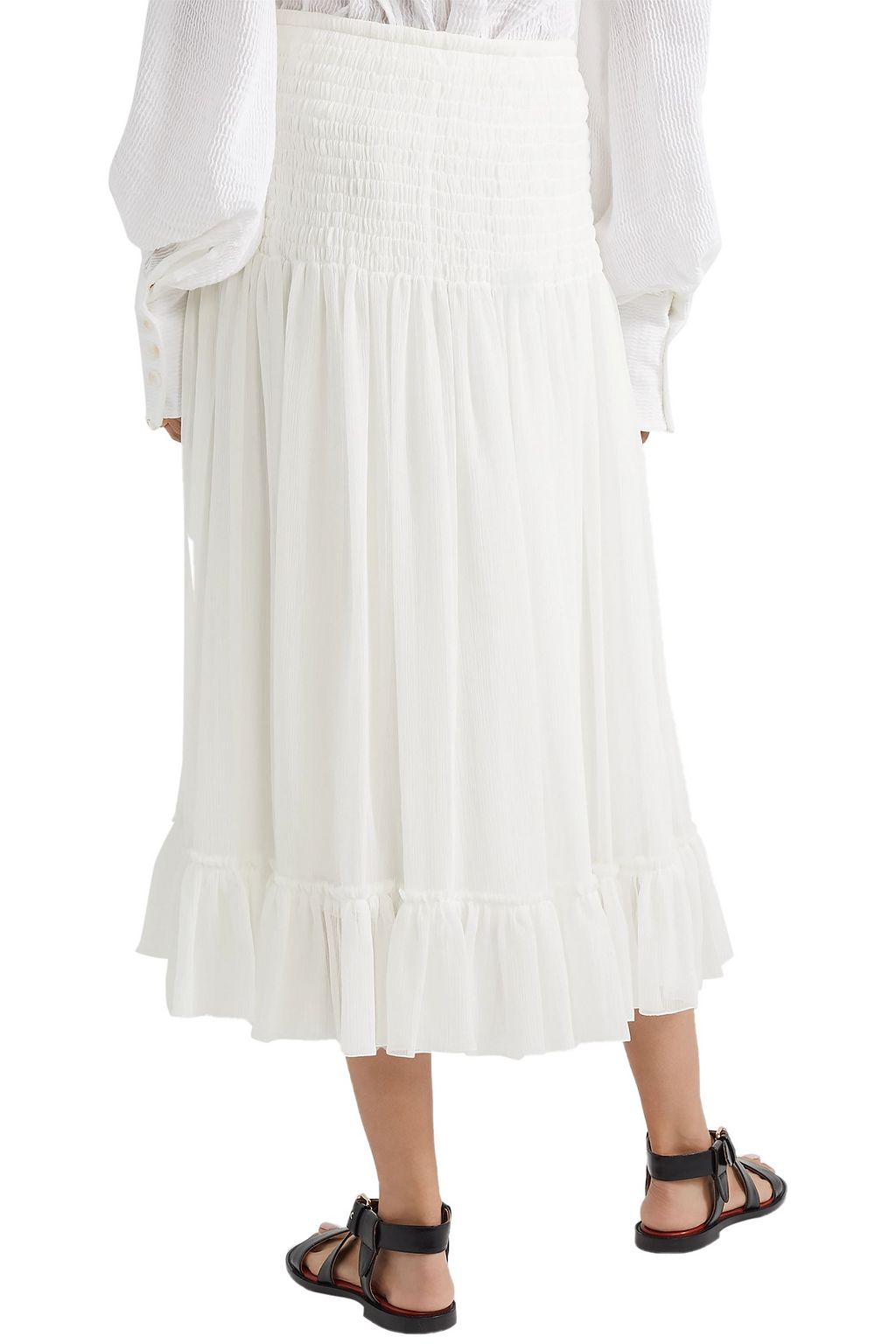 CHLOÉ Shirred silk-crepon midi skirt