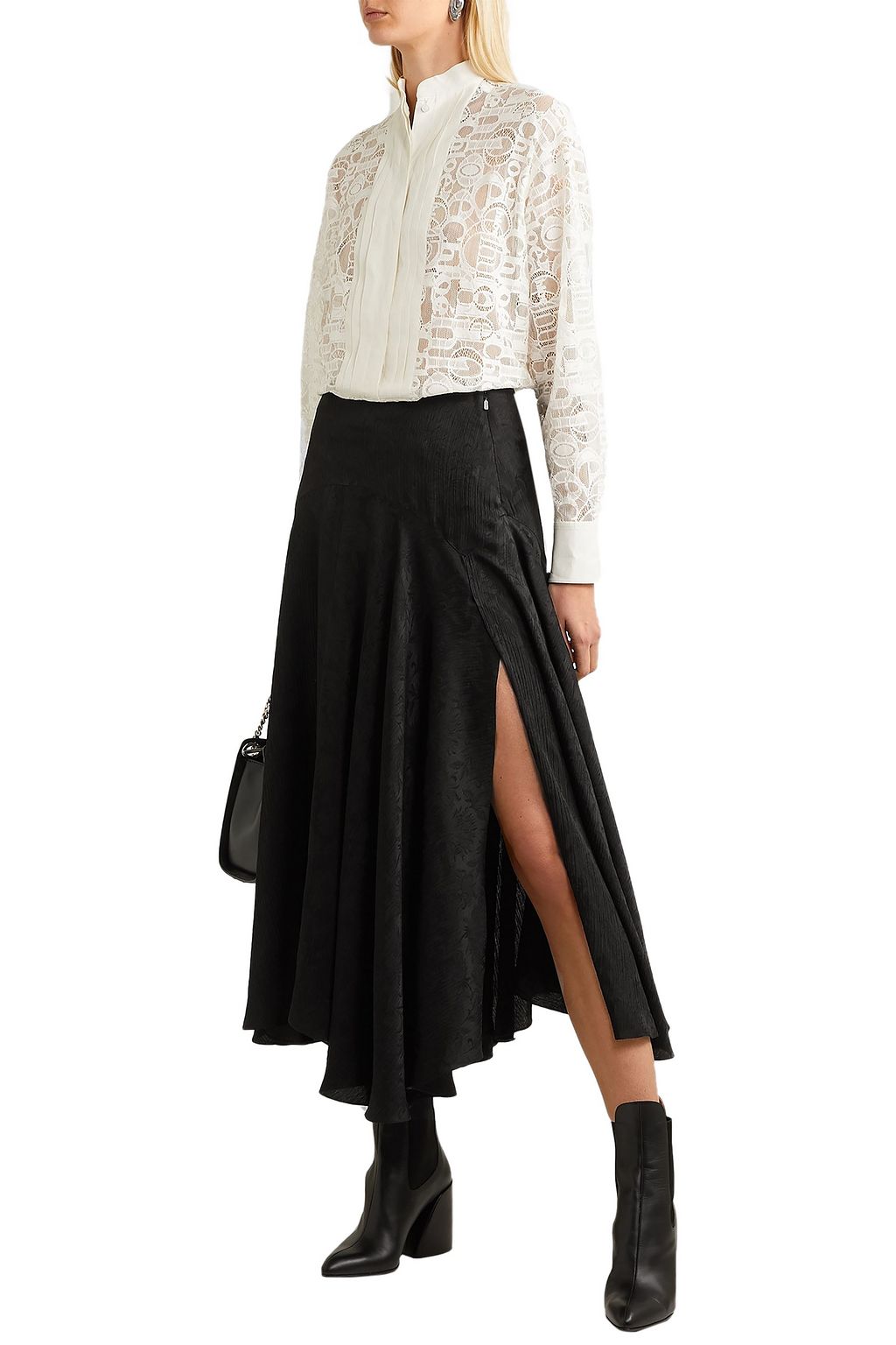 CHLOÉ Asymmetric plissé-jacquard midi skirt