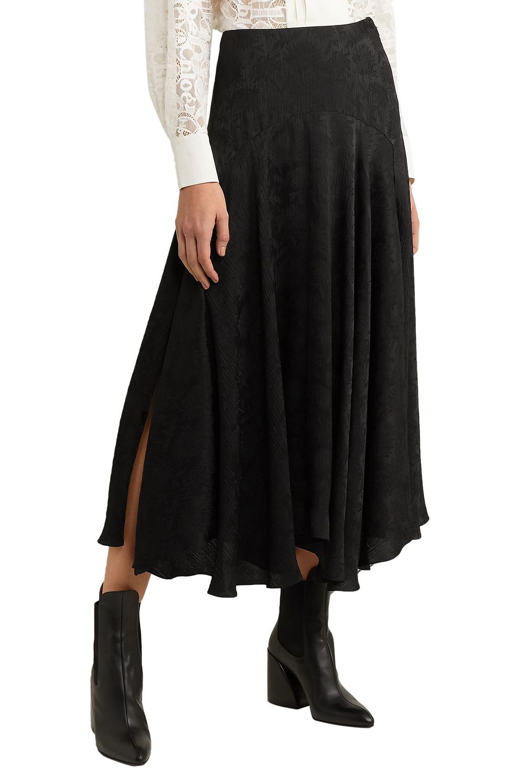 CHLOÉ Asymmetric plissé-jacquard midi skirt