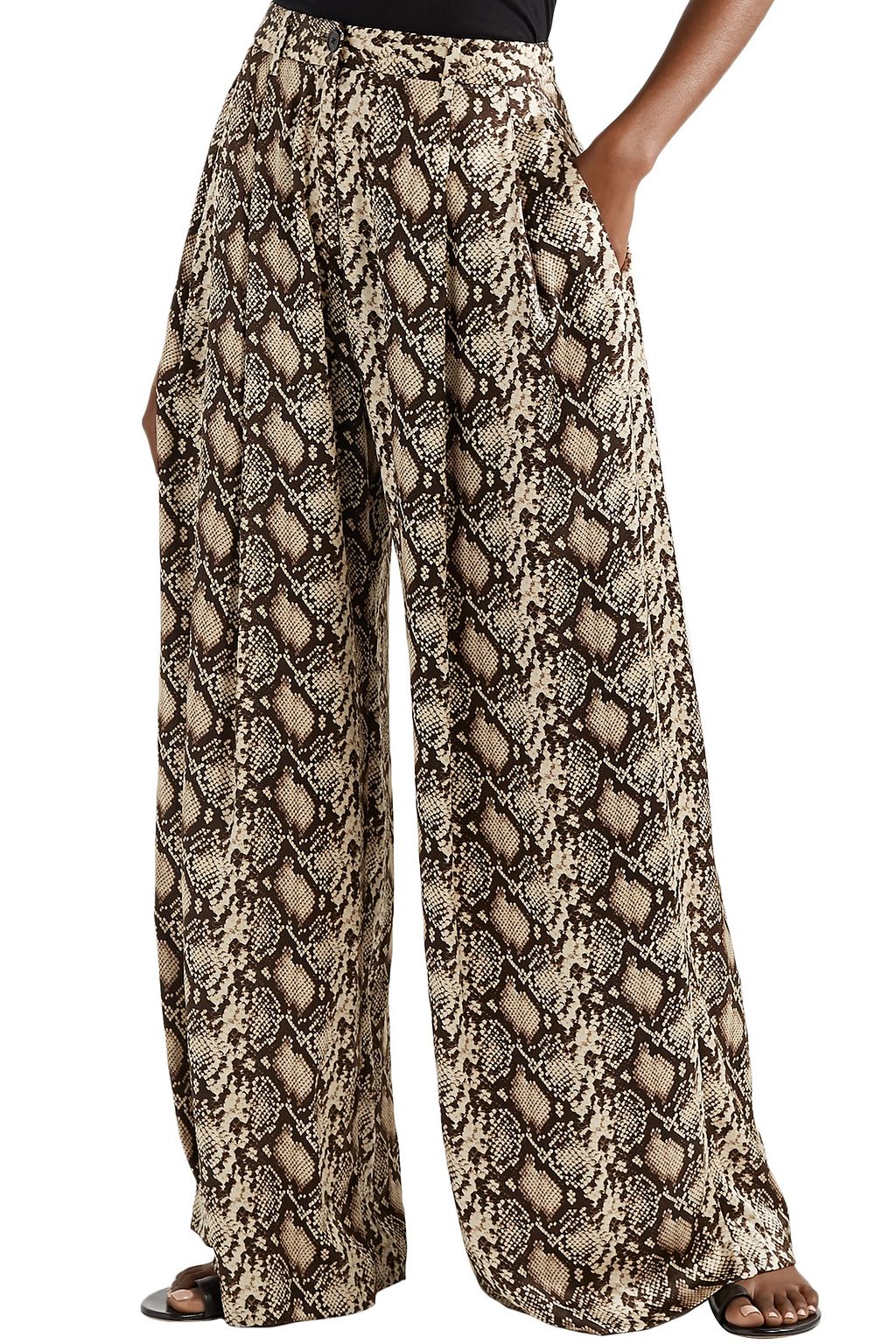 NILI LOTAN Adalene pleated snake-print silk-charmeuse wide-leg pants