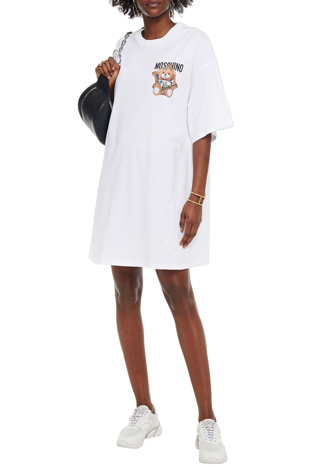 MOSCHINO Oversized distressed printed cotton-jersey mini dress
