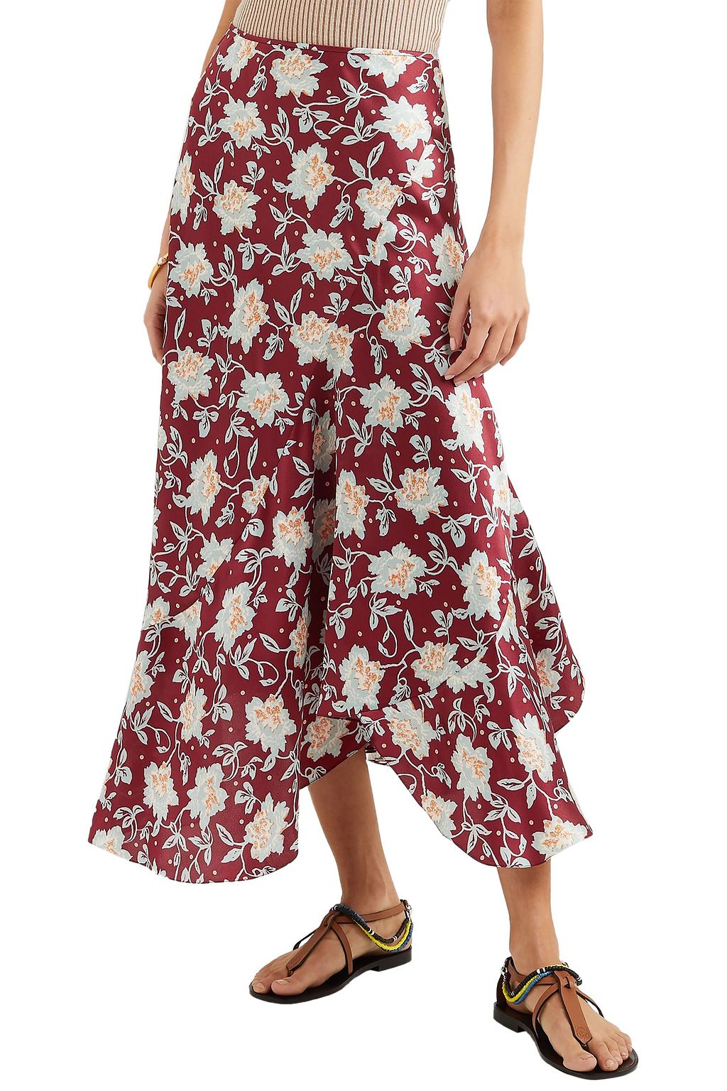 CHLOÉ Asymmetric floral-print silk midi skirt