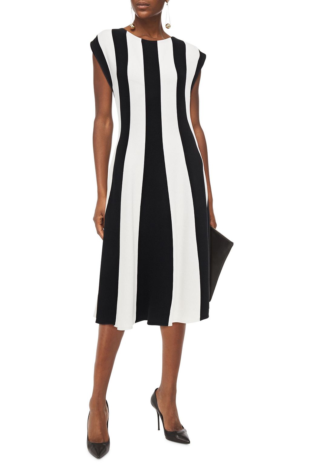 OSCAR DE LA RENTA Striped silk and cotton-blend midi dress