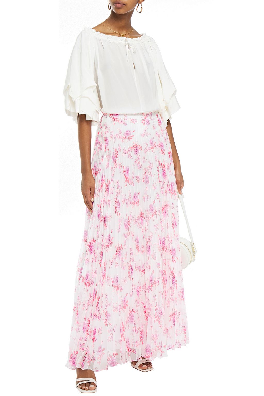 PHILOSOPHY DI LORENZO SERAFINI Pleated floral-print chiffon maxi skirt