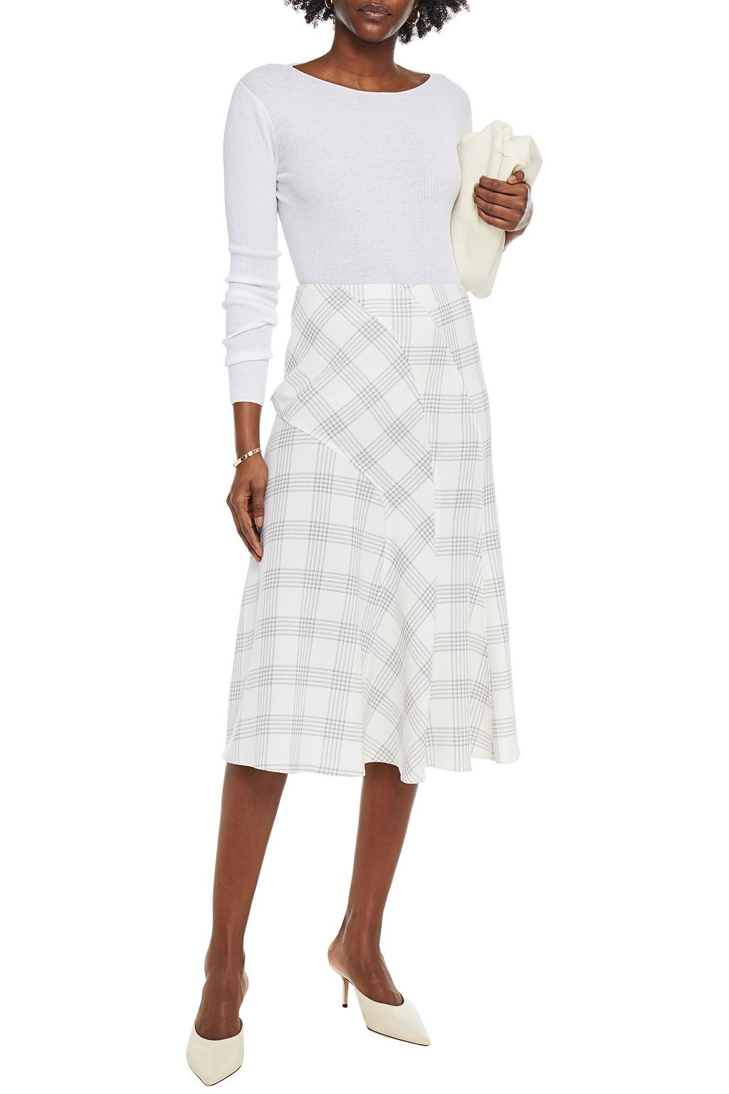 CEDRIC CHARLIER Checked wool-blend crepe skirt