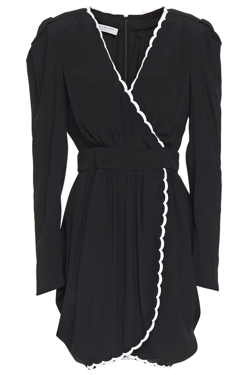 Wrap-effect scalloped crepe de chine mini dress