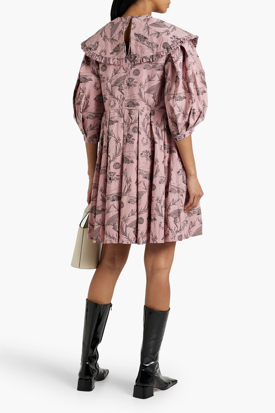 Shop Sindiso Khumalo Pleated Printed Cotton Mini Dress In Antique Rose