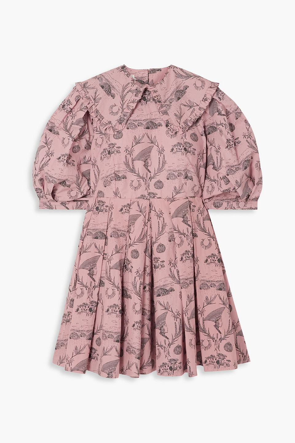 Sindiso Khumalo Pleated Printed Cotton Mini Dress In Antique Rose