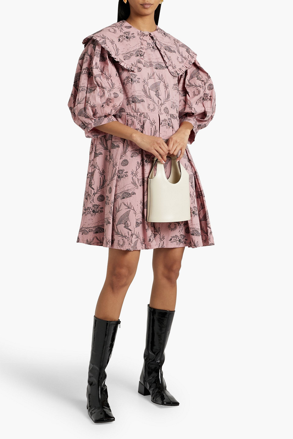 Shop Sindiso Khumalo Pleated Printed Cotton Mini Dress In Antique Rose