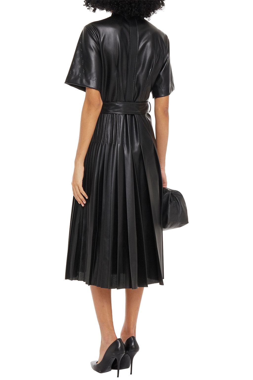 CEDRIC CHARLIER Pleated perforated faux leather shirt dress