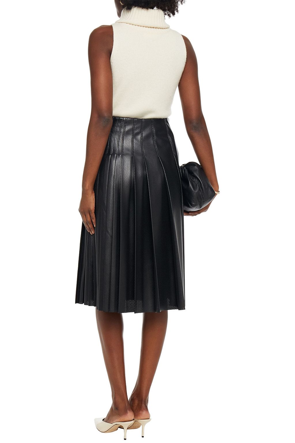 CEDRIC CHARLIER Pleated perforated faux leather midi skirt