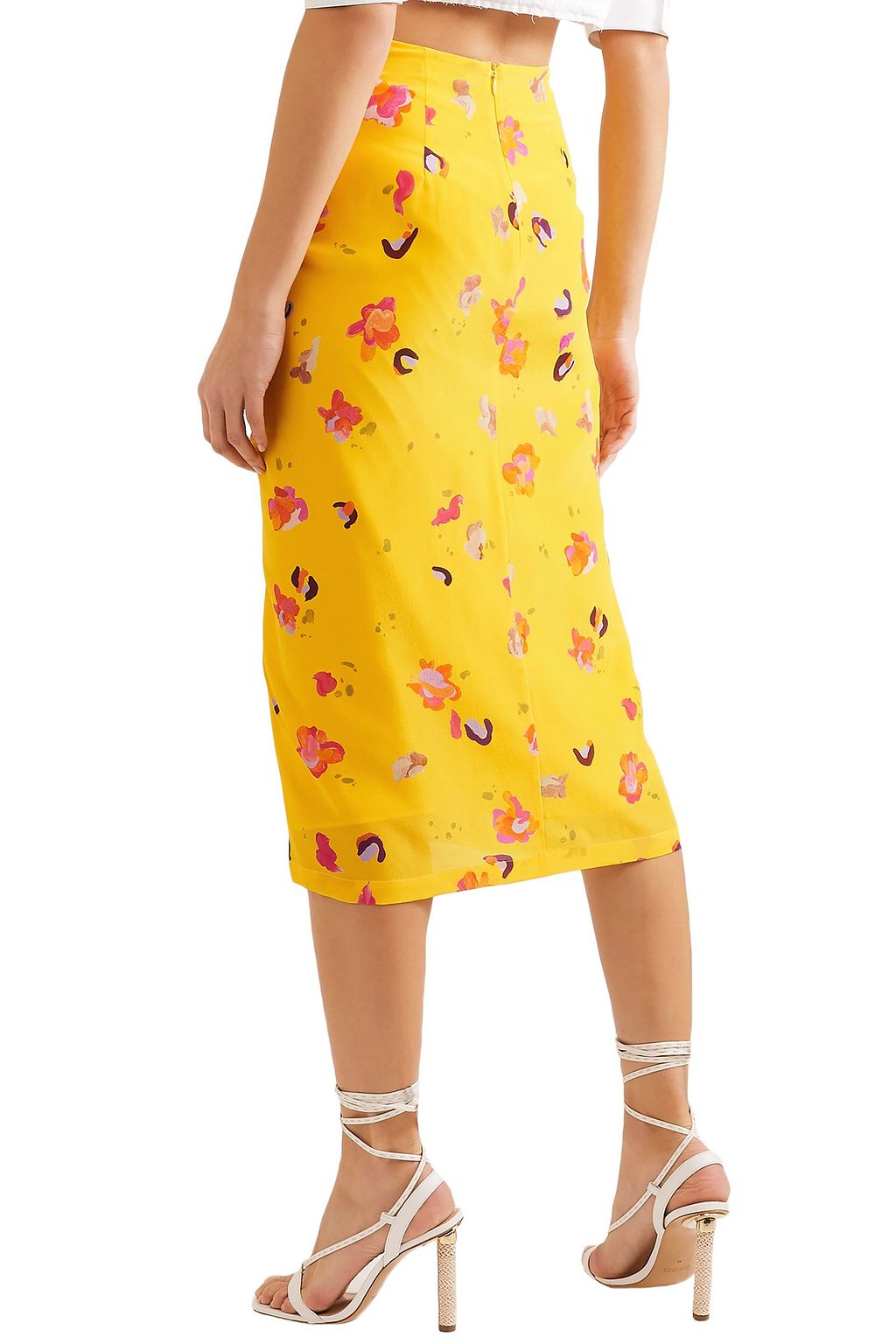 ALTUZARRA Ruched printed silk crepe de chine midi pencil skirt