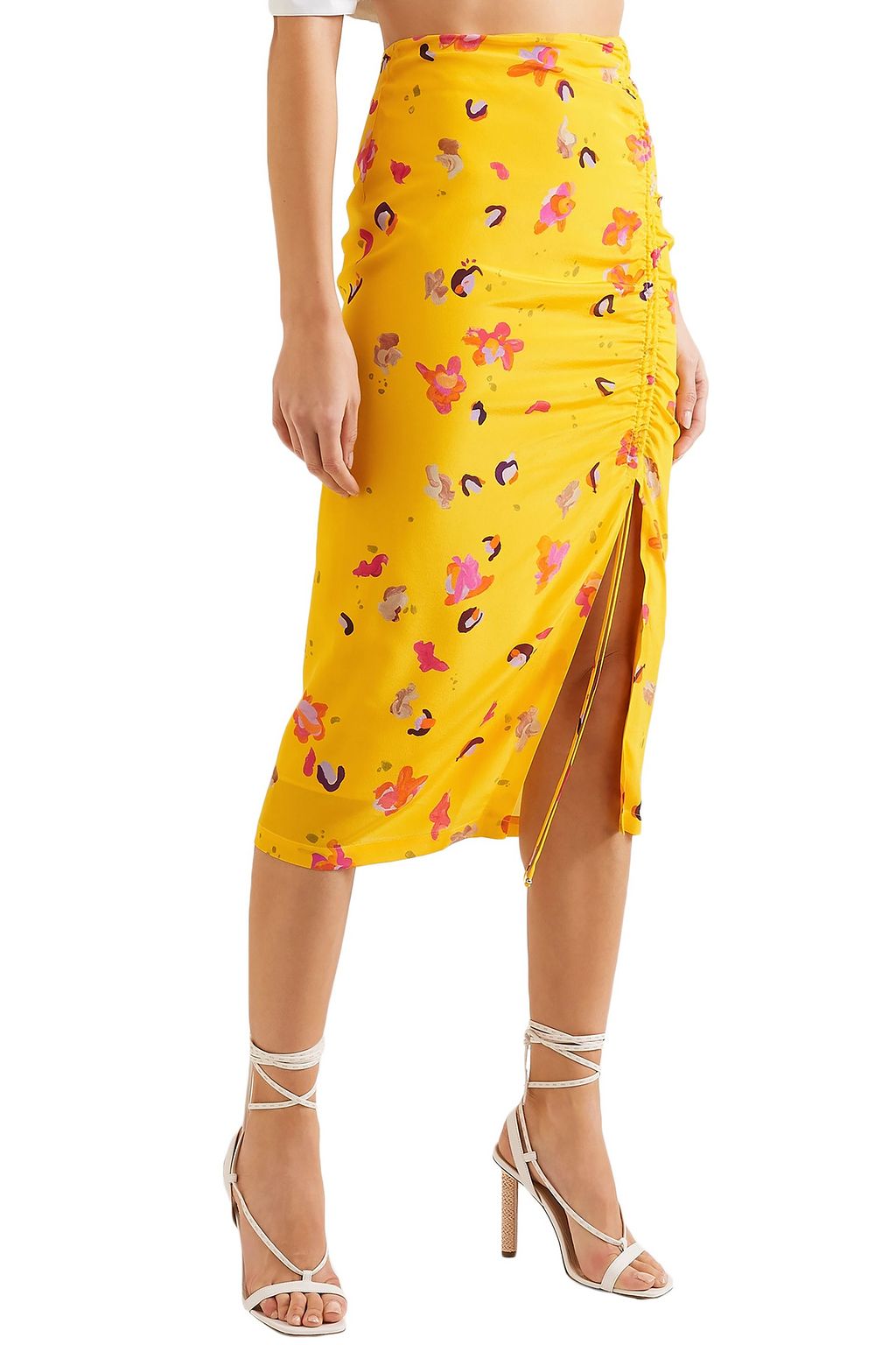 ALTUZARRA Ruched printed silk crepe de chine midi pencil skirt