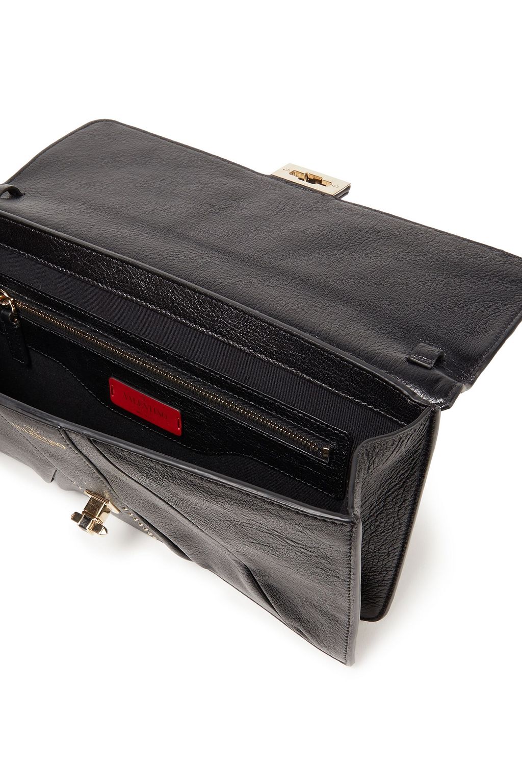 VALENTINO GARAVANI Bow-detailed embellished textured-leather clutch
