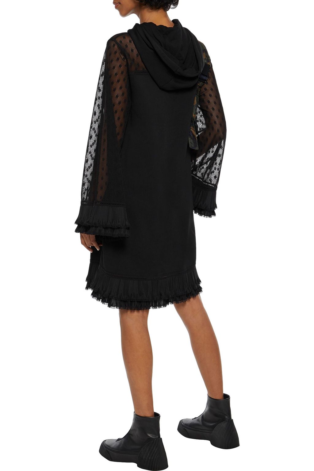 MCQ ALEXANDER MCQUEEN Lace-paneled French cotton-terry hooded dress