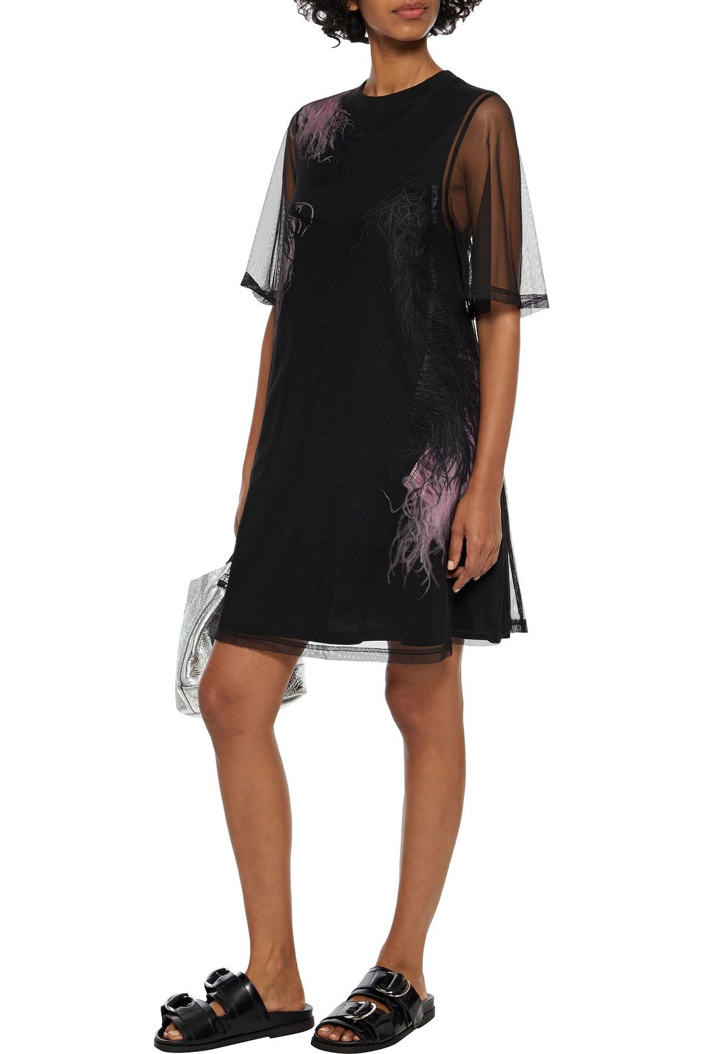 MCQ ALEXANDER MCQUEEN Layered tulle and printed cotton-jersey mini dress
