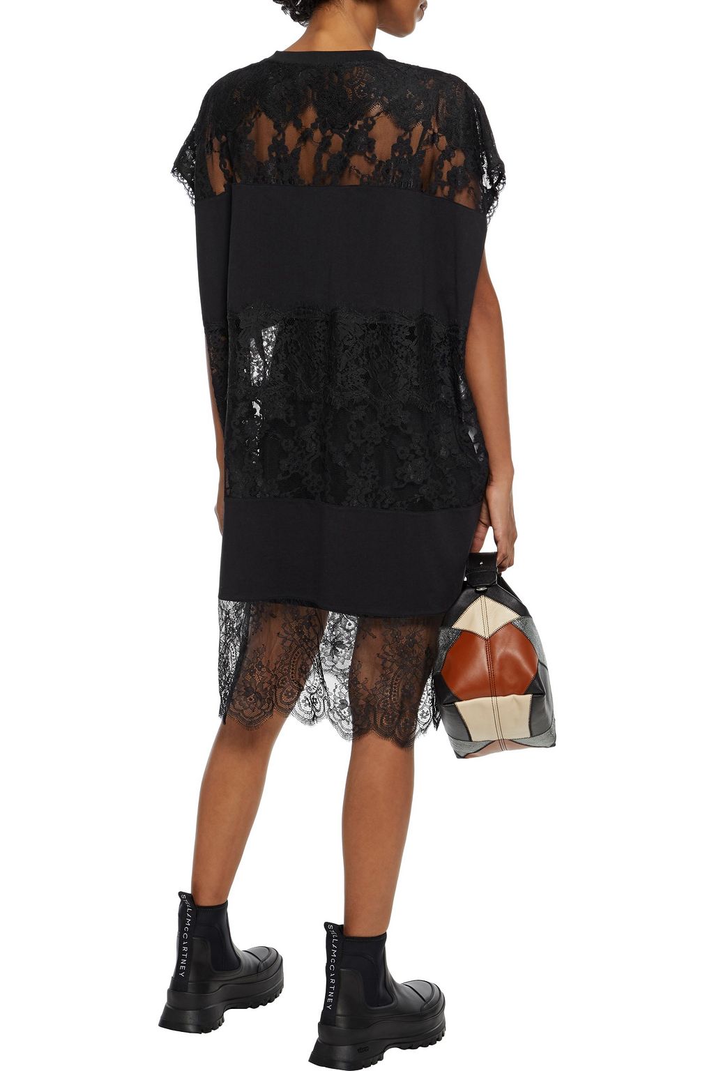 MCQ ALEXANDER MCQUEEN Lace-paneled cotton-jersey dress