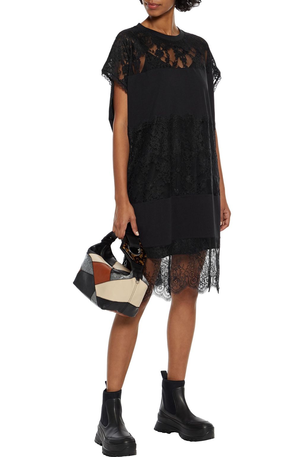 MCQ ALEXANDER MCQUEEN Lace-paneled cotton-jersey dress