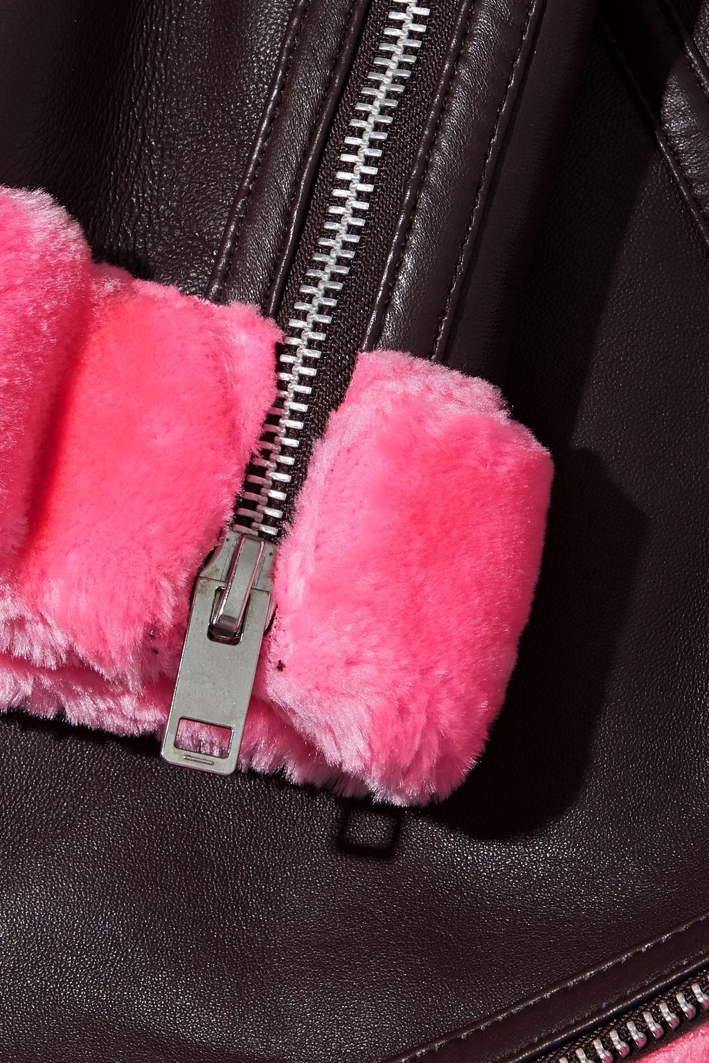 WALTER BAKER Mandie faux shearling-trimmed leather biker jacket