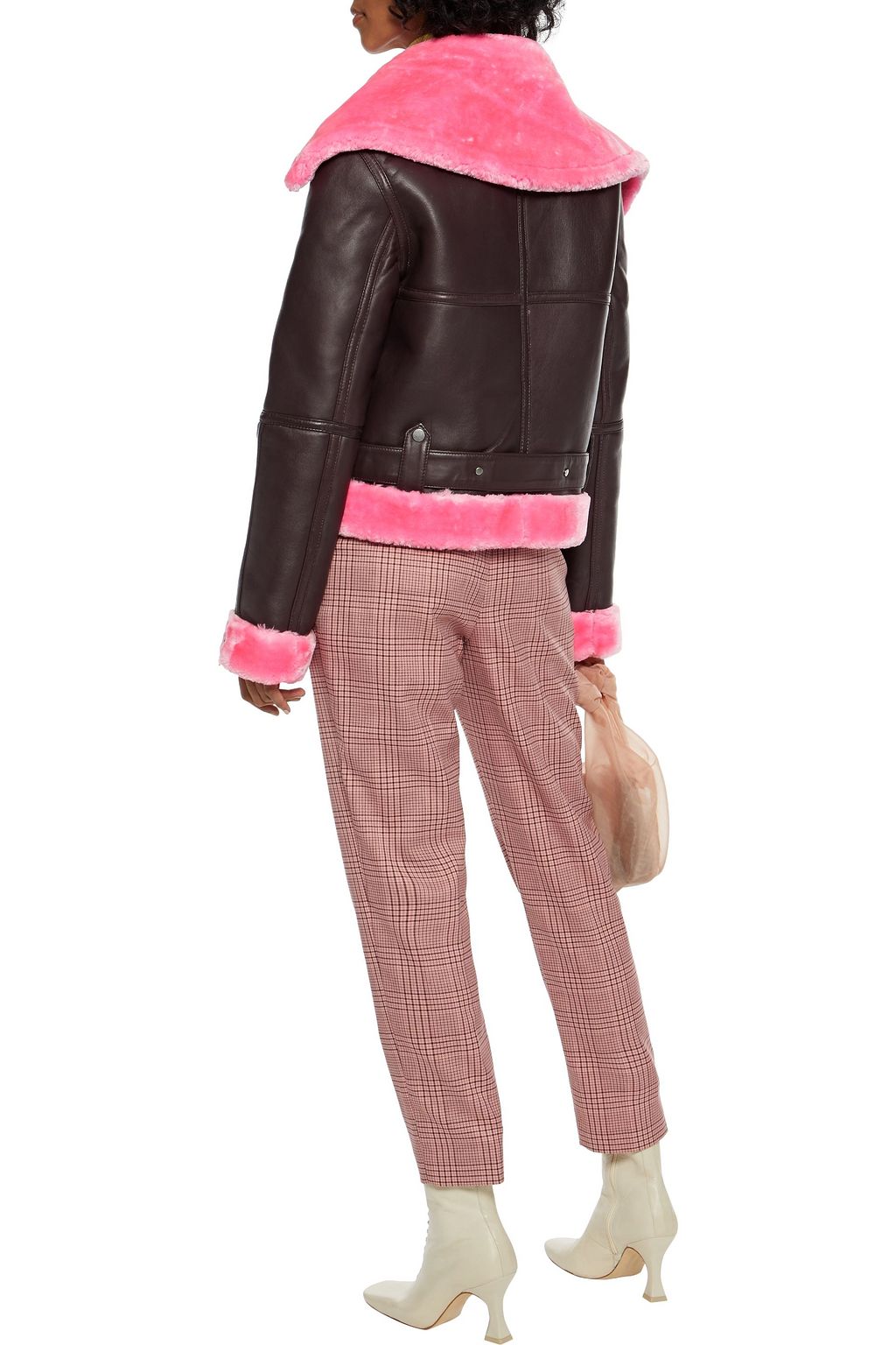 WALTER BAKER Mandie faux shearling-trimmed leather biker jacket