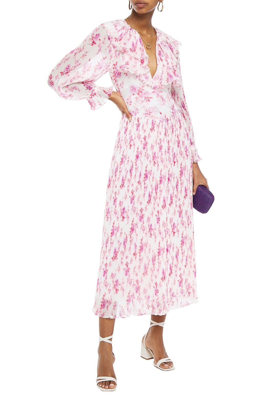 PHILOSOPHY DI LORENZO SERAFINI Ruffled floral-print plissé-chiffon maxi dress